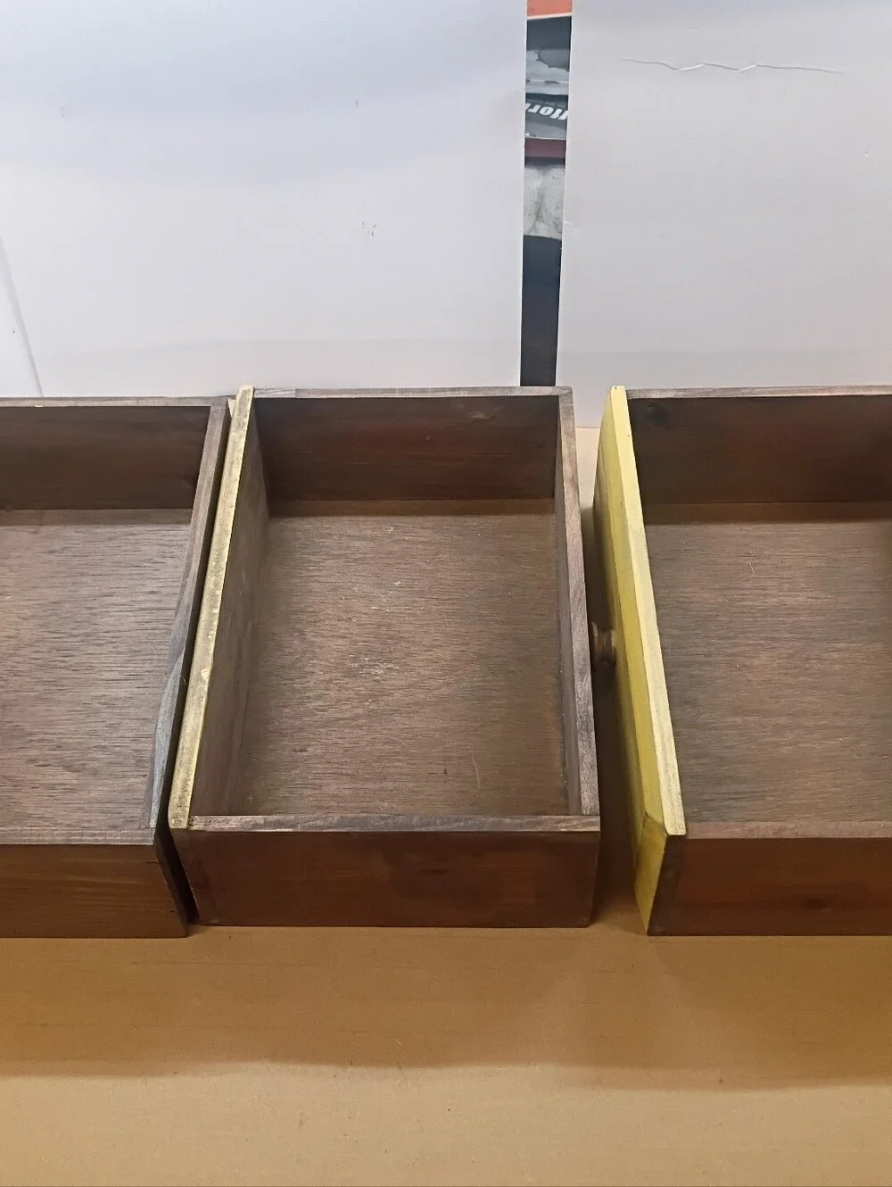 Small 3 Drawer Pine Accent Chest, Blue With Yellow Drawers, Rustic